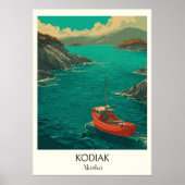 Kodiak Alaska Coastal Town Red Boat Poster (Voorkant)