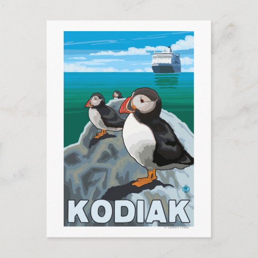 Kodiak, AlaskaPuffins en Alaskan Cruise Ship Briefkaart (Voorkant)