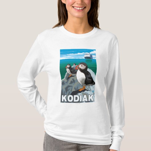 Kodiak, AlaskaPuffins en Alaskan Cruise Ship T-shirt (Voorkant)