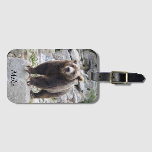 Kodiak-Beer op een rots Bagagelabel (Voorkant (horizontaal))