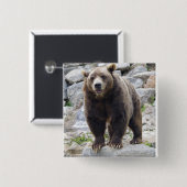 Kodiak-Beer op een rots Vierkante Button 5,1 Cm (Voorkant /achterkant)