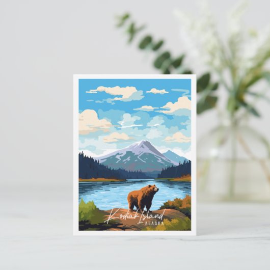 Kodiak Island Alaska vintage reisillustratie Briefkaart (Staand voorkant)