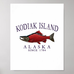 Kodiak Island Alaska Zalm Sinds 1784 Gebogen Prum Poster