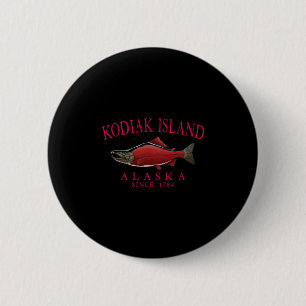 Kodiak Island Alaska Zalm Sinds 1784 Gebogen Rood Ronde Button 5,7 Cm