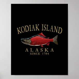 Kodiak Island Alaska Zalm Sinds 1784 Gebogen Tan  Poster