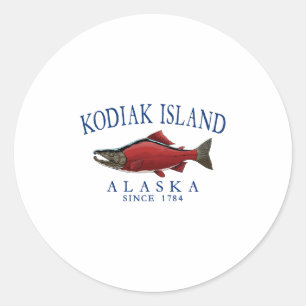 Kodiak Island Alaska Zalm Sinds 1784 Navyblauw L Ronde Sticker