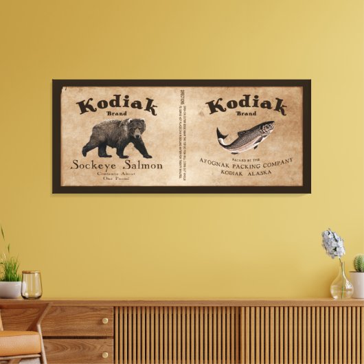 Kodiak Salmon Label Canvas Afdruk (Insitu (Woonkamer))