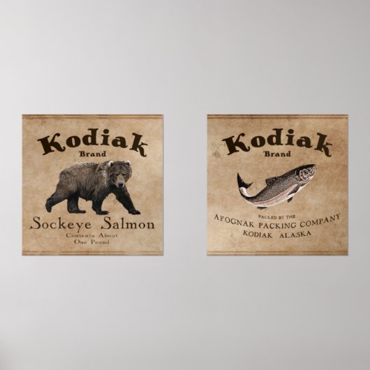 Kodiak Salmon Label Muurkunst Sets (Voorkant)