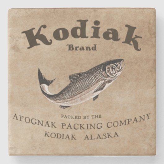  Kodiak Salmon Label Stenen Onderzetter (Voorkant)