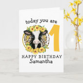 Koe 1e gelukkige verjaardagskaart kaart (Gele Bloem)