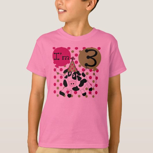 Koe 3e verjaardag (roze) t-shirt (Voorkant)