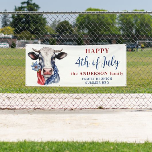 Koe 4 juli Rood Wit Blauw Boerderij Patriottisch Spandoek (Insitu)