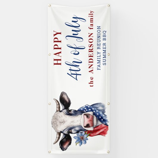 Koe 4 juli Rood Wit Blauw Boerderij Patriottisch Spandoek (Verticaal)