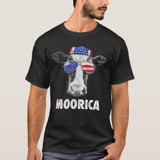 Koe 4e juli marica merica Mannen amerikaanse vlag T-shirt (Voorkant)