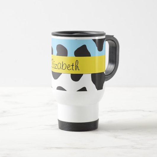 Koe afdrukken, Koe Patroon, Koe spots, Jouw naam Reisbeker (Voorkant rechts)
