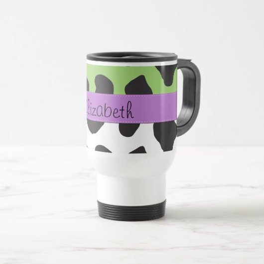 Koe afdrukken, Koe Patroon, Koe spots, Jouw naam Reisbeker (Voorkant rechts)