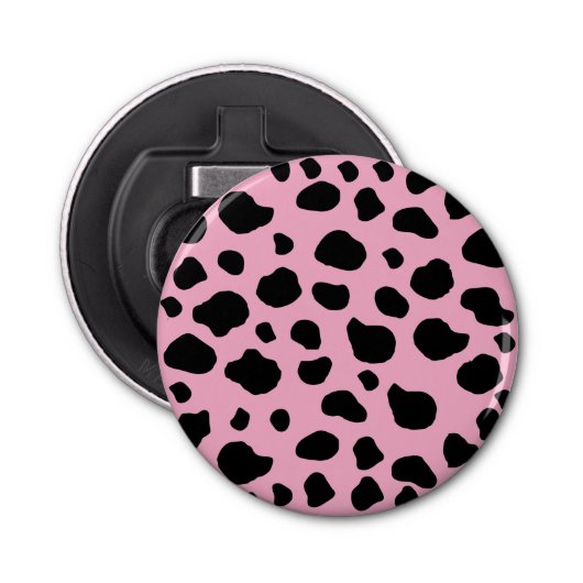 Koe afdrukken, Koe Patroon, Koe spots, roze Koe Button Flesopener (Voorkant)