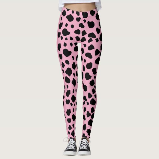 Koe afdrukken, Koe Patroon, Koe spots, roze Koe Leggings (Voorkant)