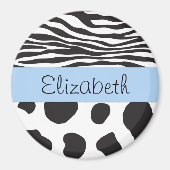 Koe afdrukken, Koe spots, Zebrastrips, Jouw naam Magneet (Voorkant)