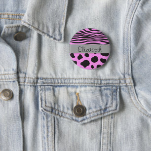 Koe afdrukken, Koe spots, Zebrastrips, Jouw naam Ronde Button 5,7 Cm