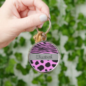 Koe afdrukken, Koe spots, Zebrastrips, Jouw naam Sleutelhanger (Hand)