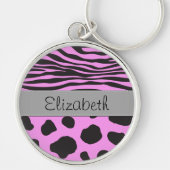 Koe afdrukken, Koe spots, Zebrastrips, Jouw naam Sleutelhanger (Voorkant)