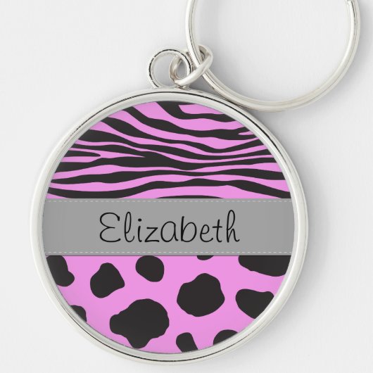 Koe afdrukken, Koe spots, Zebrastrips, Jouw naam Sleutelhanger (Voorkant)