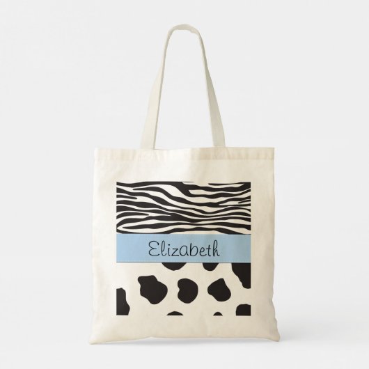 Koe afdrukken, Koe spots, Zebrastrips, Jouw naam Tote Bag (Achterkant)