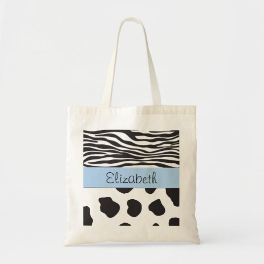 Koe afdrukken, Koe spots, Zebrastrips, Jouw naam Tote Bag (Voorkant)
