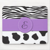 Koe afdrukken, Koe spots, Zebrastrips, monogram Muismat (Voorkant)