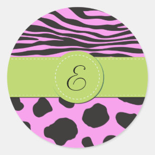 Koe afdrukken, Koe spots, Zebrastrips, monogram Ronde Sticker