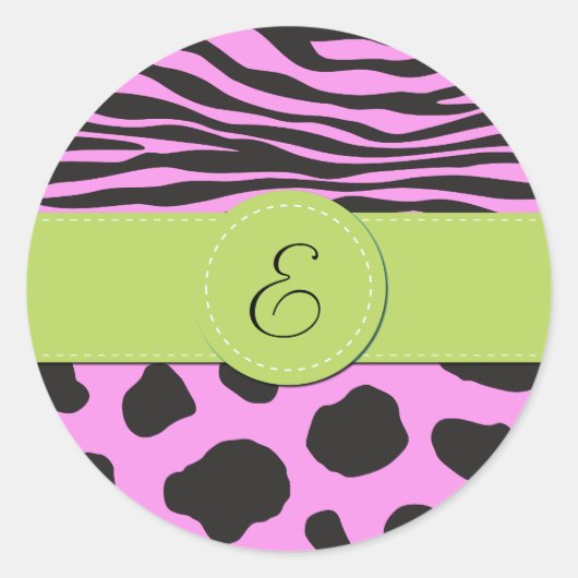 Koe afdrukken, Koe spots, Zebrastrips, monogram Ronde Sticker (Voorkant)