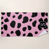 Koe afdrukken, Koe vlekken, roze Koe, monogram Strandlaken (Voorkant)
