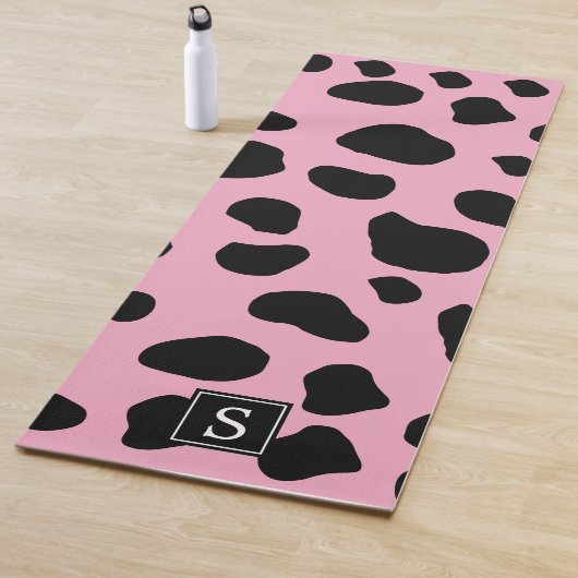 Koe afdrukken, Koe vlekken, roze Koe, monogram Yogamat (In situ)
