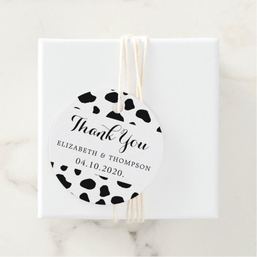 Koe afdrukken, Koeien spuiten, zwart en wit, bruil Bedankjes Labels (In situ)