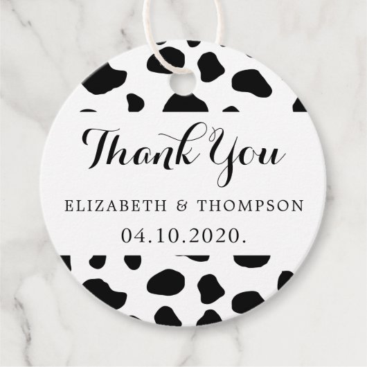 Koe afdrukken, Koeien spuiten, zwart en wit, bruil Bedankjes Labels (Voorkant)