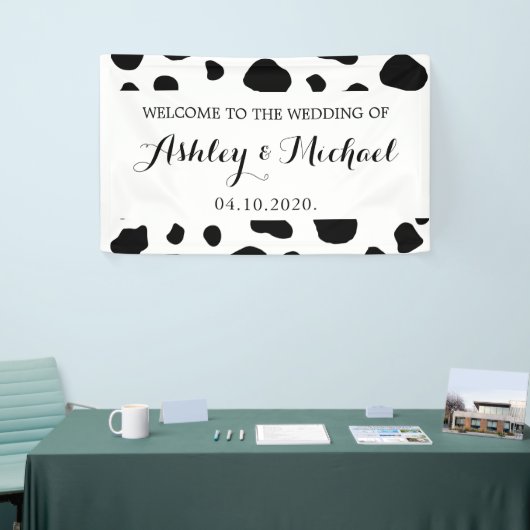 Koe afdrukken, Koeien spuiten, zwart en wit, bruil Spandoek (Beurs)