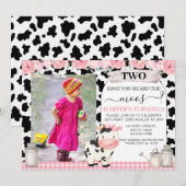 Koe Afdrukken Roze Floral Foto's Birthday Kaart (Voorkant / Achterkant)