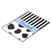 Koe afdrukken, Stripes, zwart-wit, Jouw naam Notitieboek (Linkerzijde)