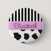 Koe afdrukken, Stripes, zwart-wit, Jouw naam Ronde Button 5,7 Cm (Voorkant)