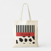 Koe afdrukken, Stripes, zwart-wit, Jouw naam Tote Bag (Achterkant)