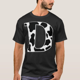 Koe Afdrukken zwart en wit Initiaal Letter D T-shirt