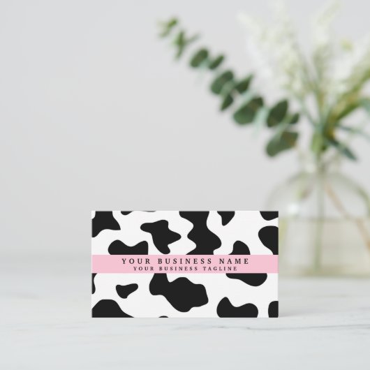 Koe Afdrukken Zwart-wit met Roze Visitekaartje (Staand voorkant)