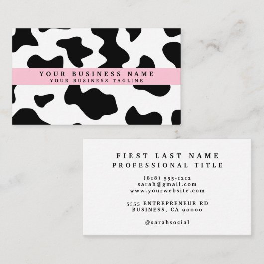 Koe Afdrukken Zwart-wit met Roze Visitekaartje (Voorkant / Achterkant)