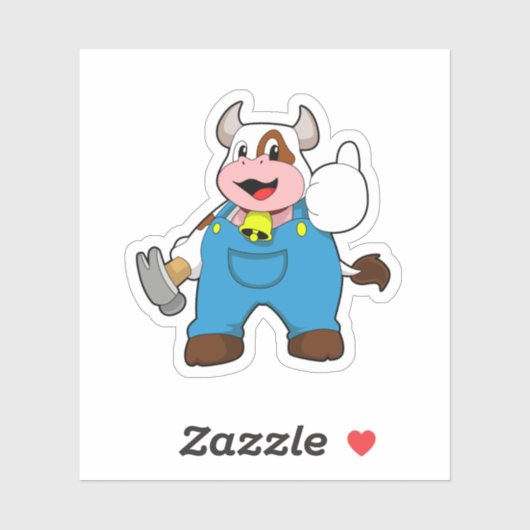 Koe als ambachtsman met Hammer Sticker (Vel)