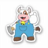 Koe als ambachtsman met Hammer Sticker (Voorkant)