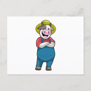 Koe als boer met hoed briefkaart