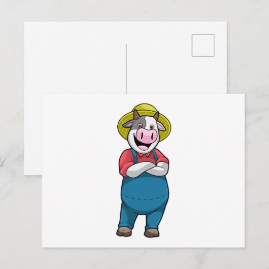 Koe als boer met hoed briefkaart (Voorkant / Achterkant)
