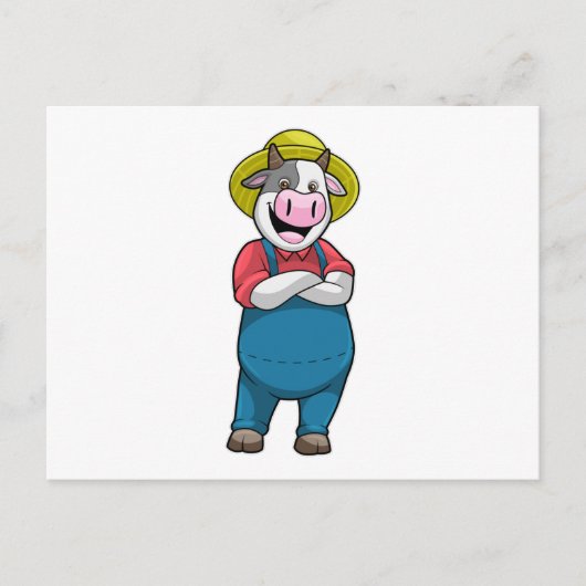 Koe als boer met hoed briefkaart (Voorkant)