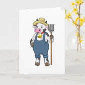 Koe als boer met hooivork kaart (Gele Bloem)